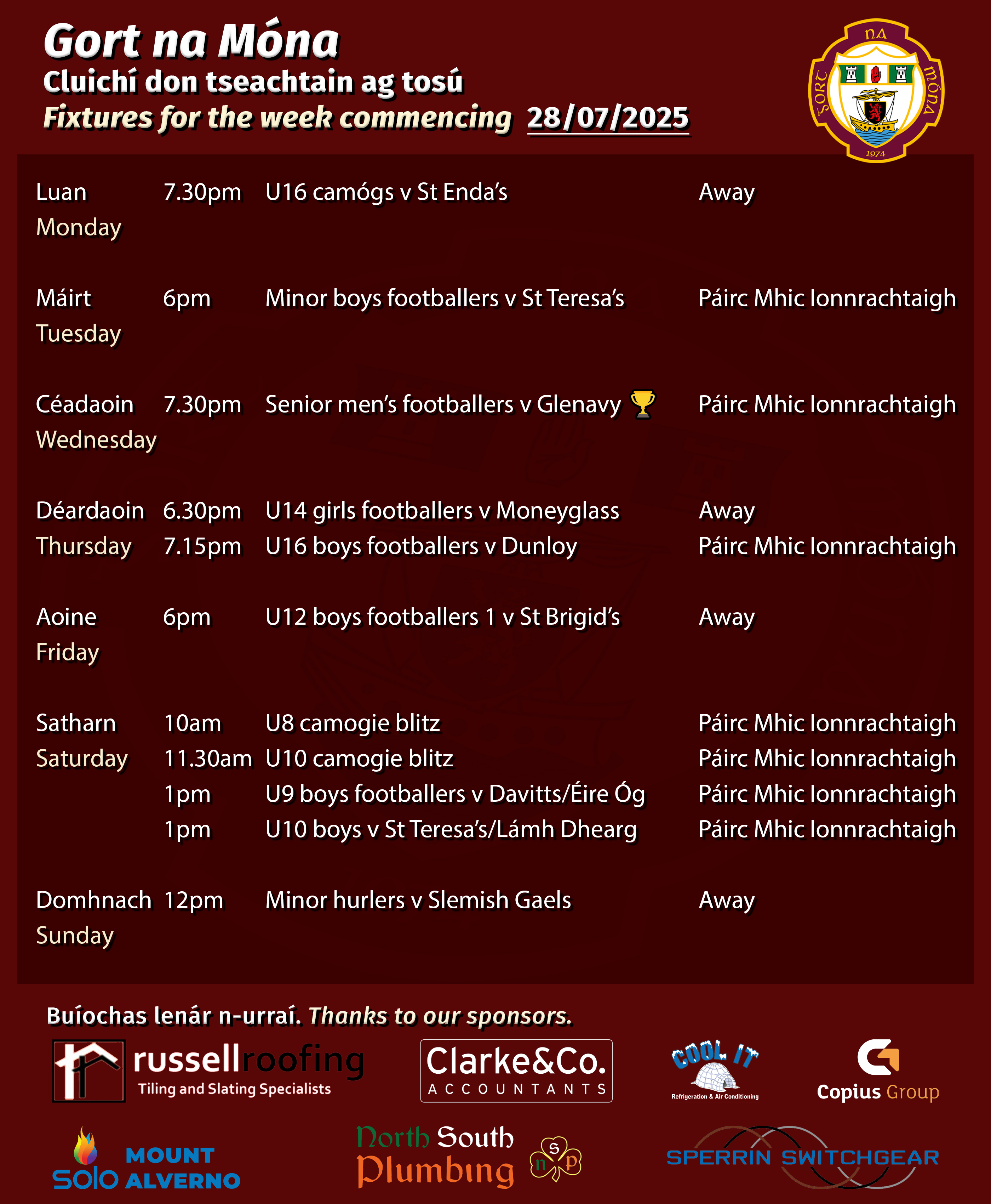 Fixtures 28/07/2025